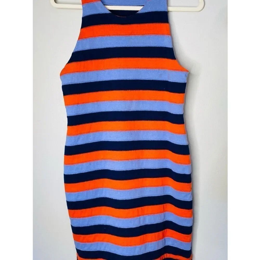 🛍️ Tory Burch Striped Knit Tank Dress in Coral, Light Blue & Navy. Size Medium. - Picture 11 of 14